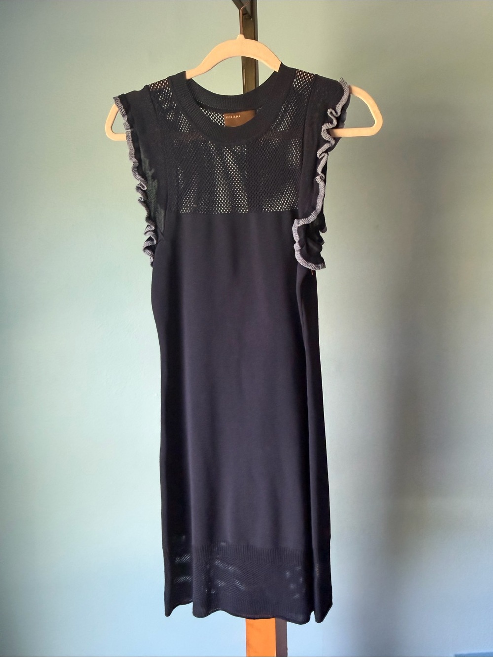 Kerisma navy with purple  Ruffle-Trim Knit Dress med